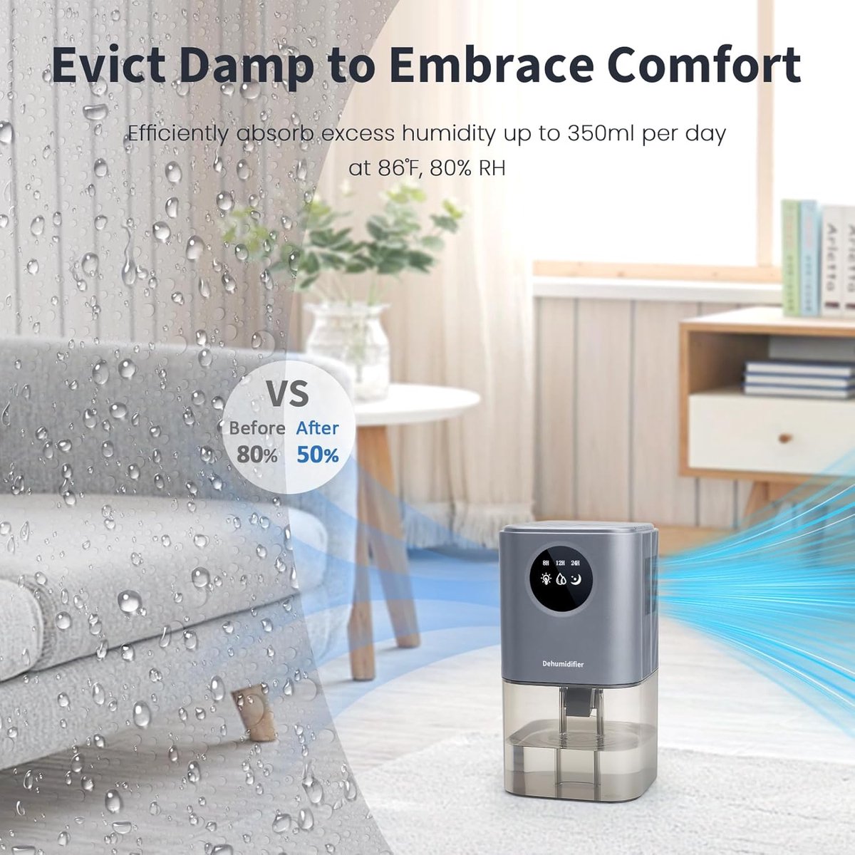 Dehumidifier - Intelligent Ultra - Silent Dehumidifier - Ultra-Quiet Portable Dehumidifier - For Drying Laundry - Dehumidifies Bedrooms, Bathrooms, Wardrobes, and Caravans - Black - Image 2
