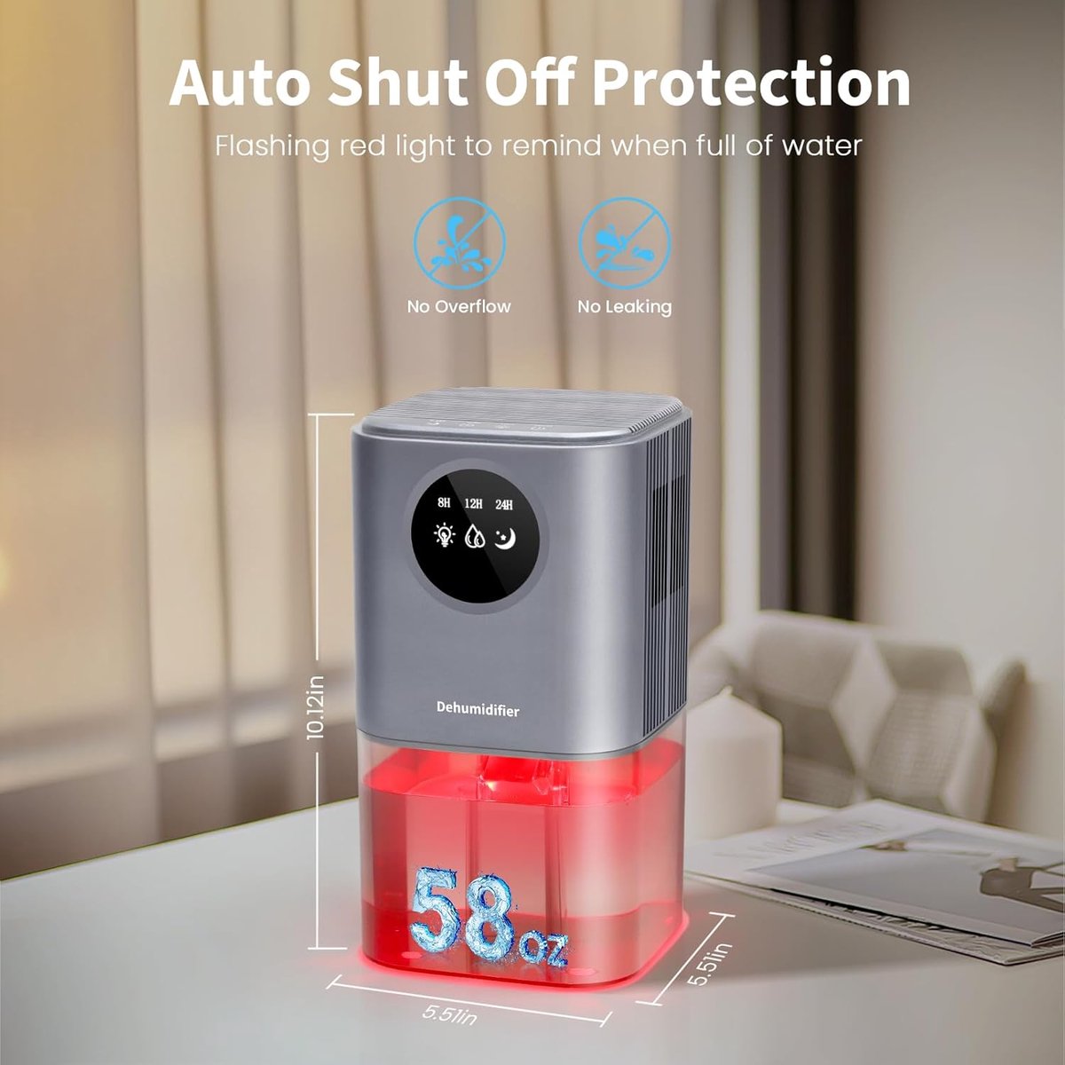 Dehumidifier - Intelligent Ultra - Silent Dehumidifier - Ultra-Quiet Portable Dehumidifier - For Drying Laundry - Dehumidifies Bedrooms, Bathrooms, Wardrobes, and Caravans - Black - Image 7