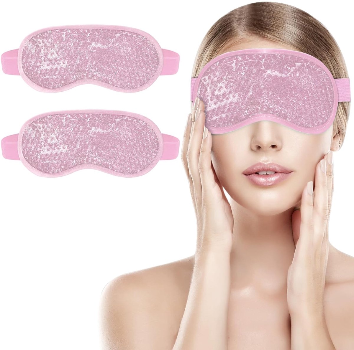 Cooling Eye Masks - Set of 2 - Sleep Eye Masks - Can be used hot or cold - Reusable hot and cold therapeutic gel beads - Relaxing - Gel - Pink - For anti-stress skincare - Image 1