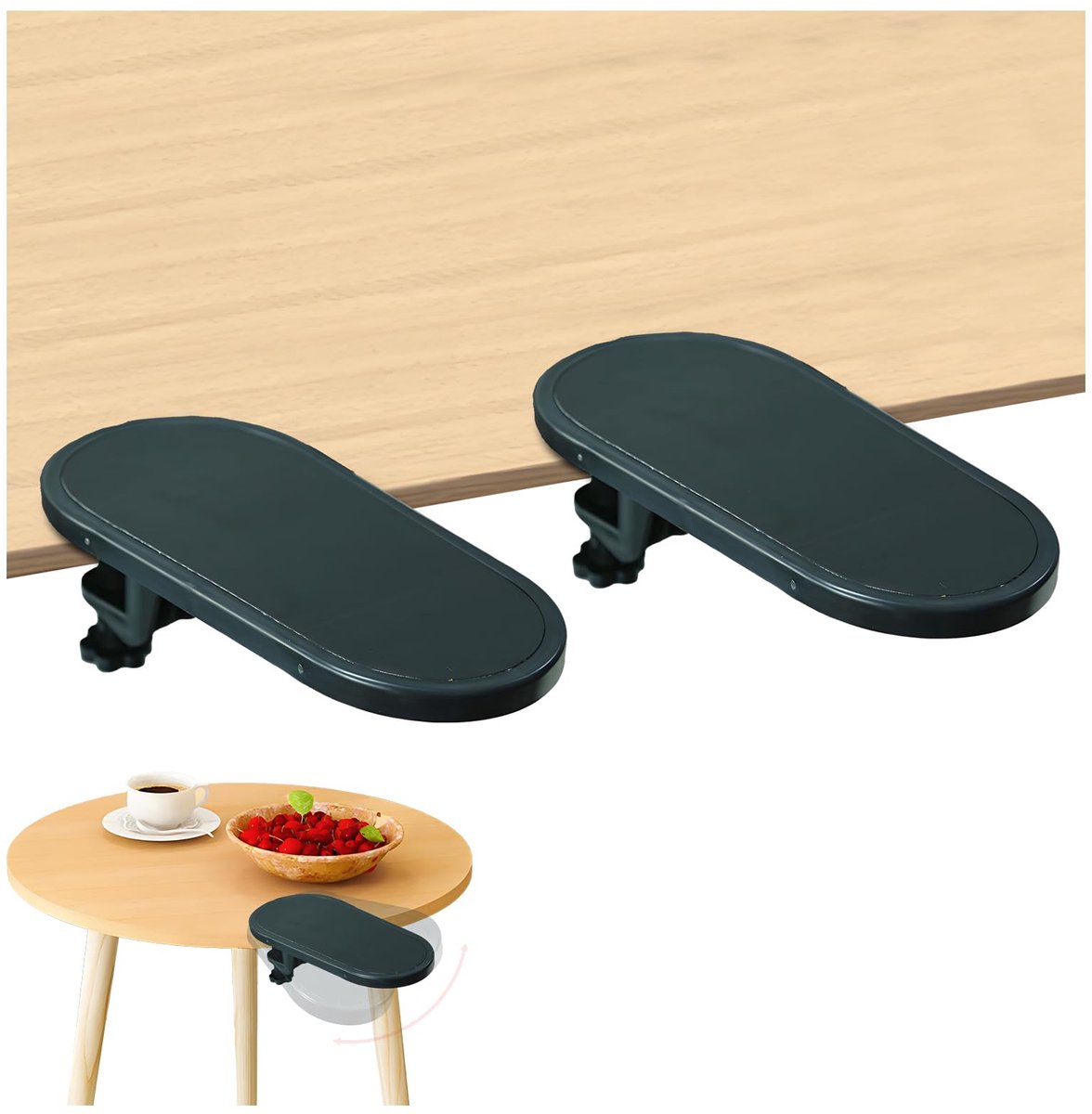 Set of 2 ergonomic armrests for desks - Armrest - Wrist rest - Adjustable wrist rest for computers and laptops - Universal comfort - Shoulder and wrist relief - For working from home and in the office - black - Image 1