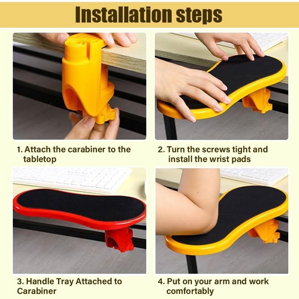 Set of 2 ergonomic armrests for desks - Armrest - Wrist rest - Adjustable wrist rest for computers and laptops - Universal comfort - Shoulder and wrist relief - For working from home and in the office - black - Image 2