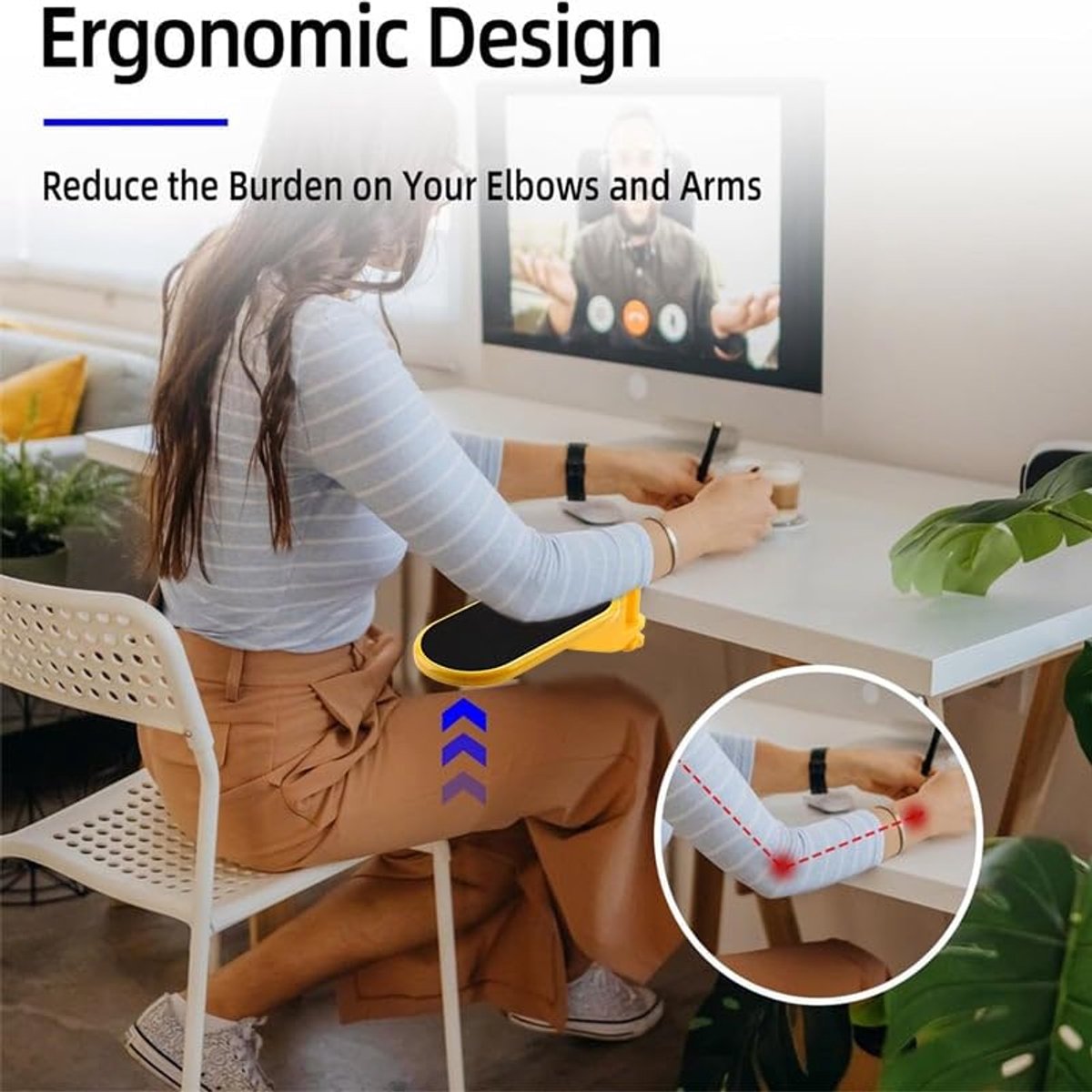 Set of 2 ergonomic armrests for desks - Armrest - Wrist rest - Adjustable wrist rest for computers and laptops - Universal comfort - Shoulder and wrist relief - For working from home and in the office - black - Image 4