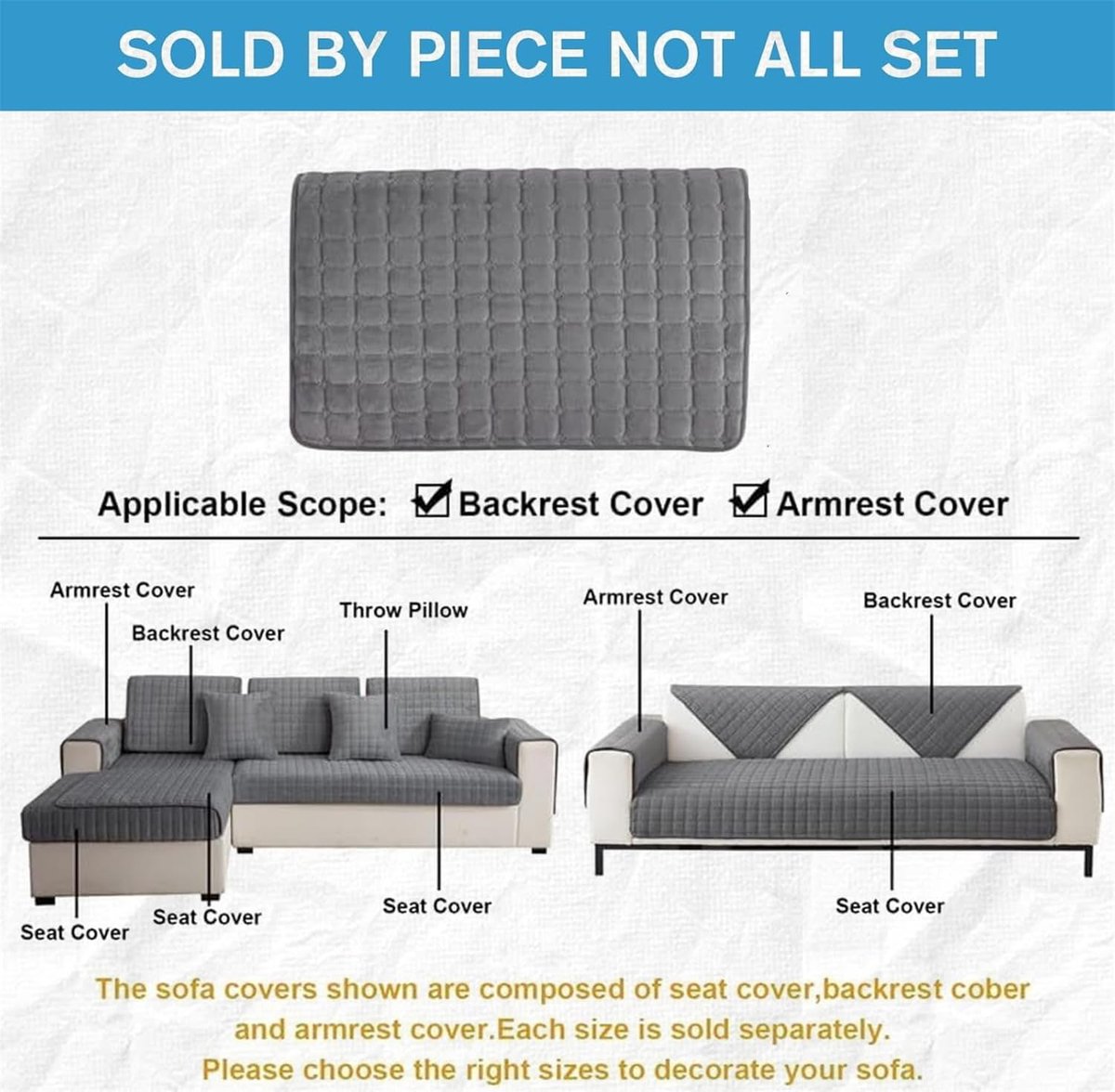Sofa cover - Corner sofa cover - Flannel sofa cover - Winter sofa cover - Sofa cushion cover - Corner sofa cover for 1/2/3/4 people - L-shaped sofa cover - Grey - 70 x 70 cm - Image 6