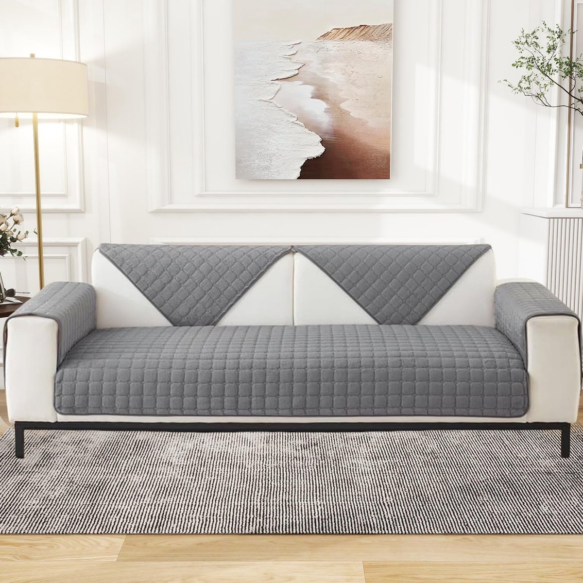 Sofa cover - Corner sofa cover - Flannel sofa cover - Winter - Winter sofa cover - Sofa cover - Corner sofa cover (1/2/3/4 seater) - L-shaped sofa cover - Grey - 90 x 90 cm - Image 4
