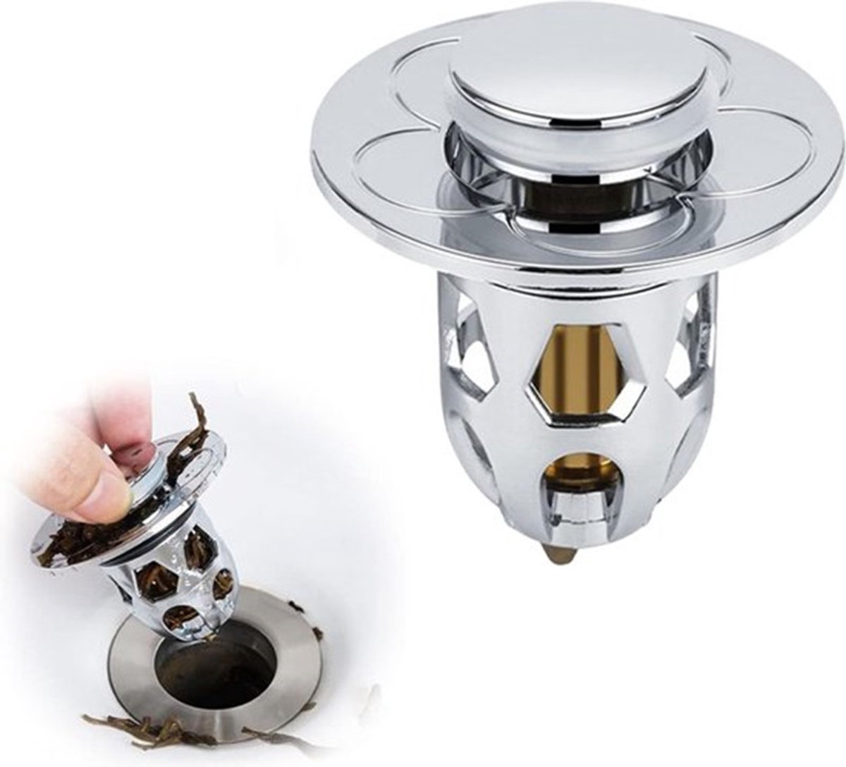 Pop-on sink drain plug - Drain stopper - Drain strainer - Hair catcher - Sink - Drain plugs - Sinks - Bathroom/Kitchen - Hair - Chrome - For 34-40 mm - Image 1