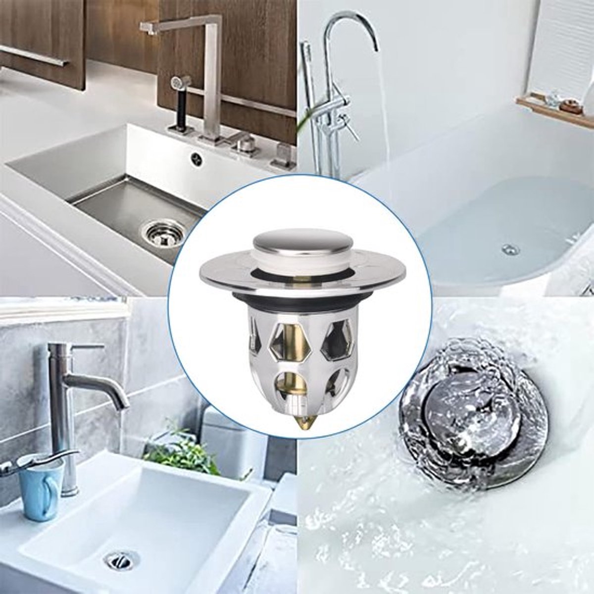Pop-on sink drain plug - Drain stopper - Drain strainer - Hair catcher - Sink - Drain plugs - Sinks - Bathroom/Kitchen - Hair - Chrome - For 34-40 mm - Image 6