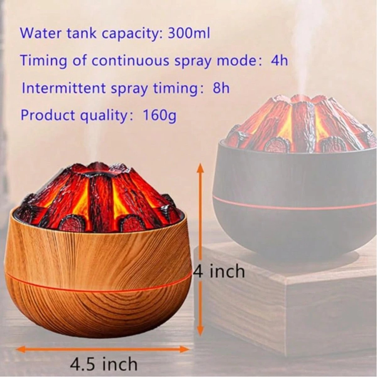 Aromatherapy Air Humidifier - Flame Effect Aromatherapy Diffuser - 300ml - Bedroom Humidifier - Campfire Shape - Small Ultra-Quiet USB Portable Humidifier for Home and Office (Light Color) - Image 5
