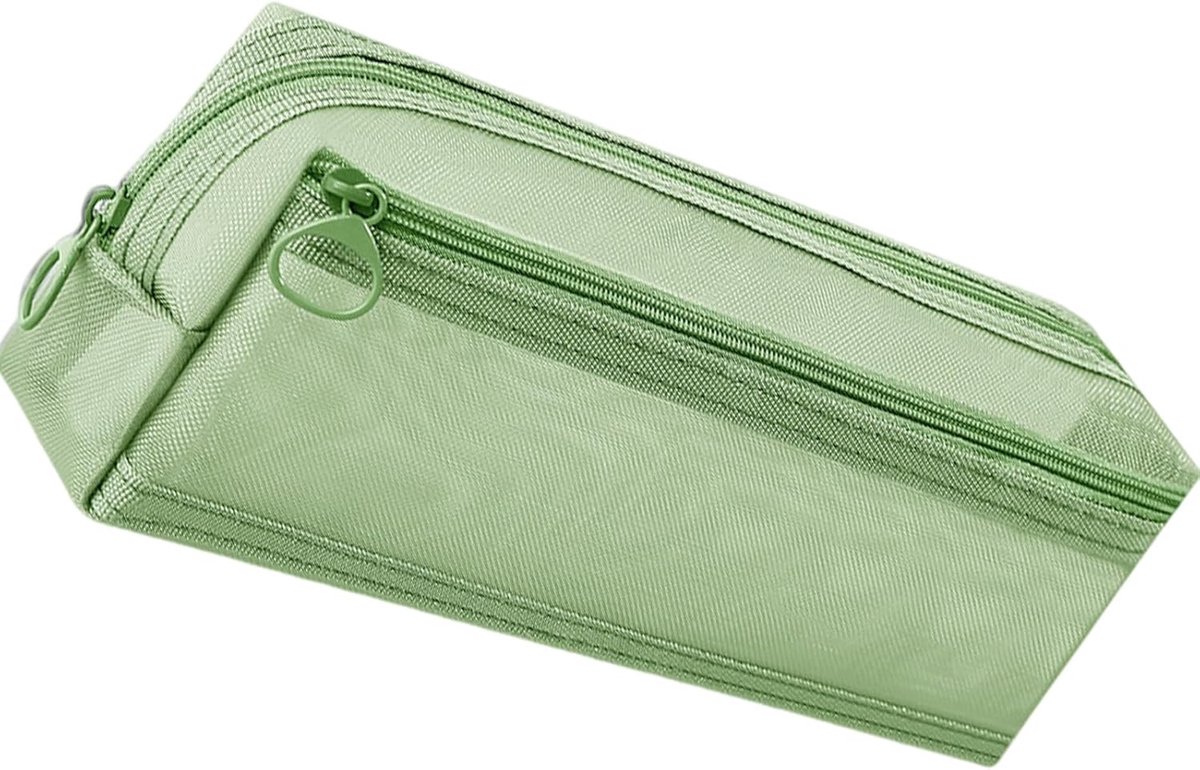 Double-layer mesh pencil case, large capacity pencil case, transparent pencil case for students, green - Image 6