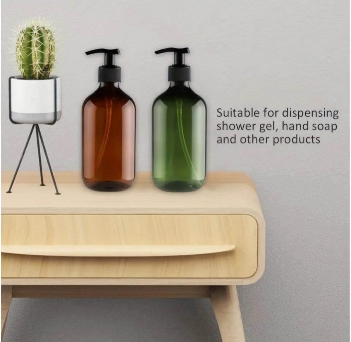 Set of 4 pump bottles 500 ML, transparent brown plastic soap dispenser, refillable shampoo bottle. - Image 3