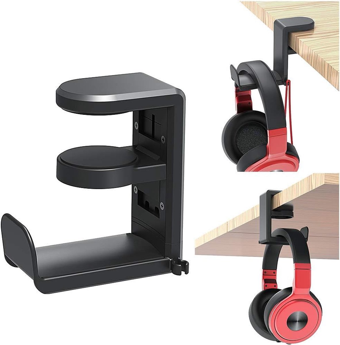 Headset Stand - Headset Holder - Rotating Headset Stand - Gaming Headset Stand - With 360-Degree Rotation and Cable Clip Organizer - Adjustable Clamp Mount Under Desk - Black - Image 1