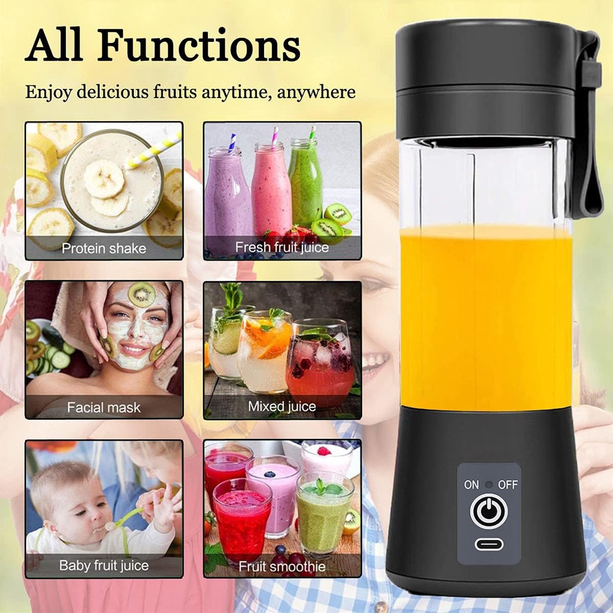 Blender - Mini blender - Smoothie maker - Rechargeable mini blender - Portable blender - Citrus press - Black - Image 1