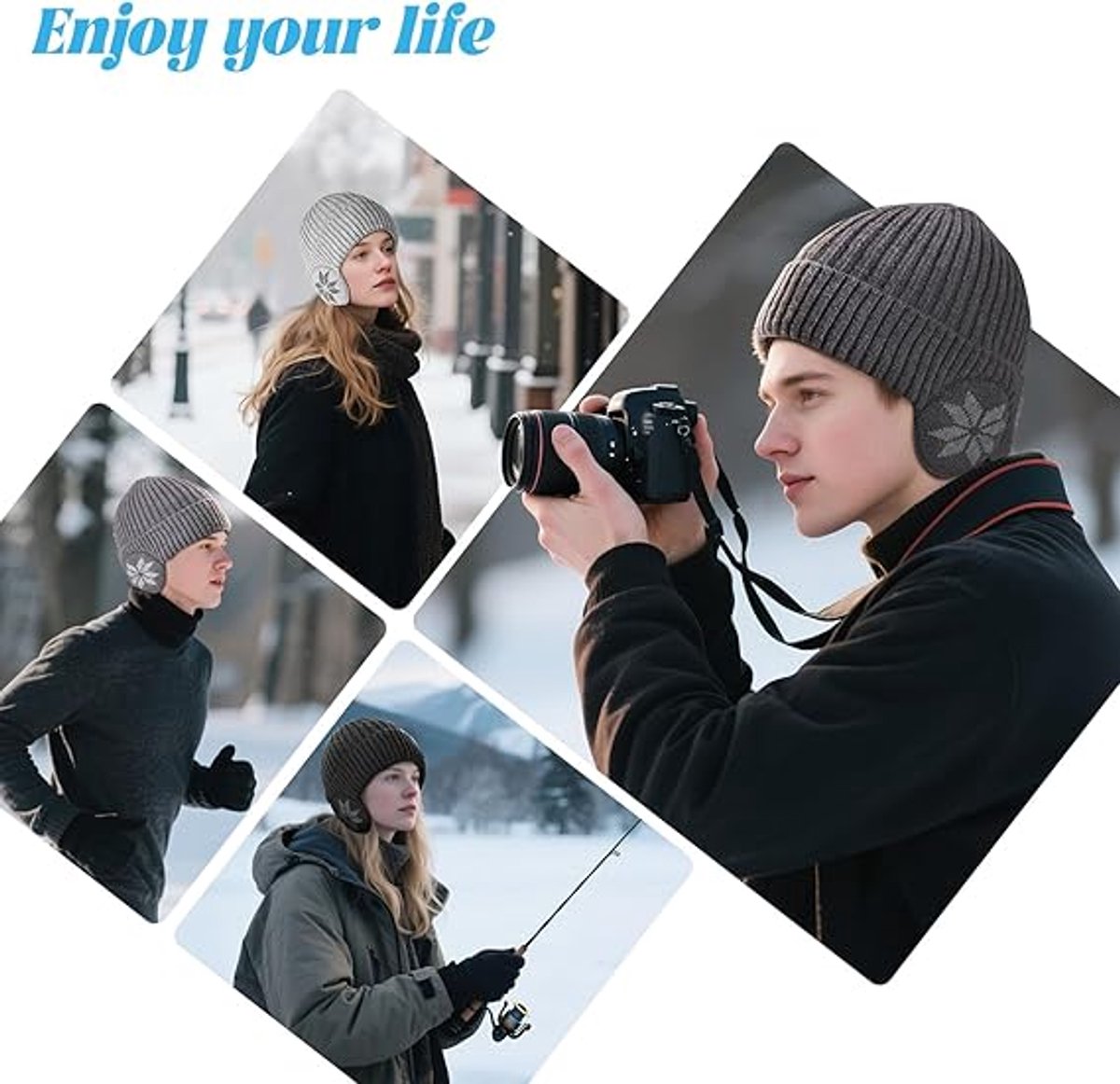 Beanie - Women's Beanie - Men's Beanie - Black Men's Beanie - Thick and Warm Knit Beanie - Unisex - Thermal Lining - With Ear Flaps - Ideal for Outdoor Activities - Camping - Sports - Gift Idea - Black - Image 6