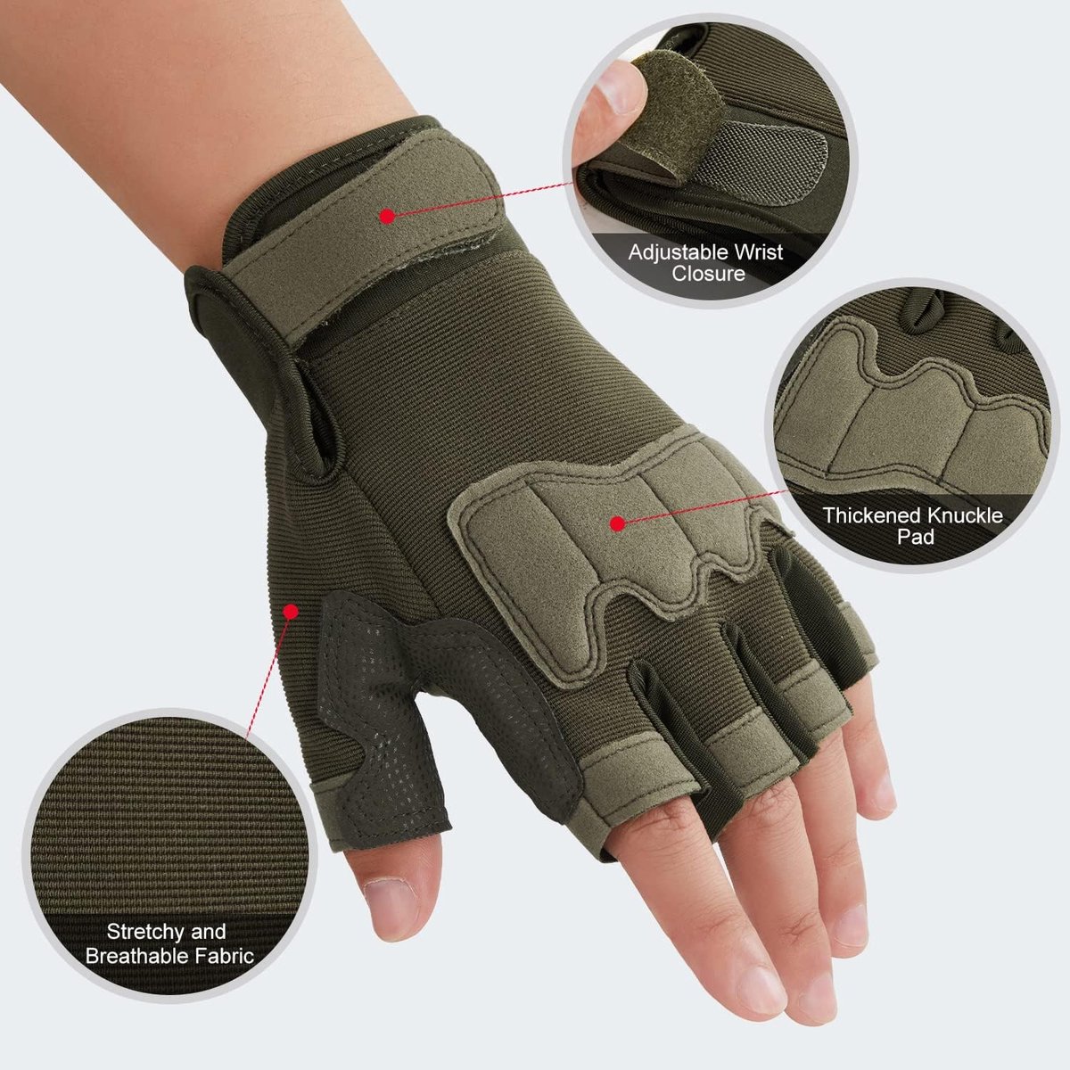 Gloves - Cycling Gloves - Gloves - Winter Gloves - Sports Gloves - Motorcycle Gloves - Padded Mittens - For Cycling, Walking, Climbing and Outdoor Sports - Army Green (M) - Image 3