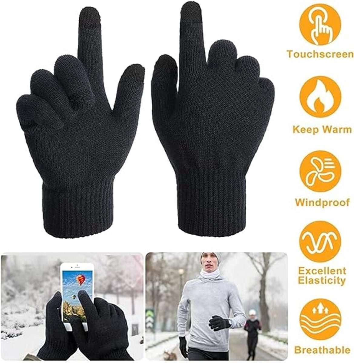 Winter Gloves - Men's Gloves - Warm Winter Gloves - Thick Unisex Gloves - Women's Gloves - Thermal Wool - Knitted Touchscreen Gloves - Perfect for Motorcycling - Outdoor Work - Sports - Christmas - Christmas Gift - Image 5