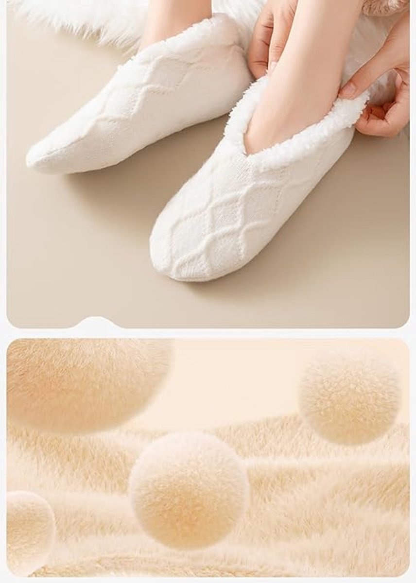 Socks - Warm socks - Indoor socks - Women's slipper socks - Warm winter socks - Fleece socks - Comfortable - Winter warmth - Ultra-comfortable women's indoor slippers - One size fits all - White - Image 4