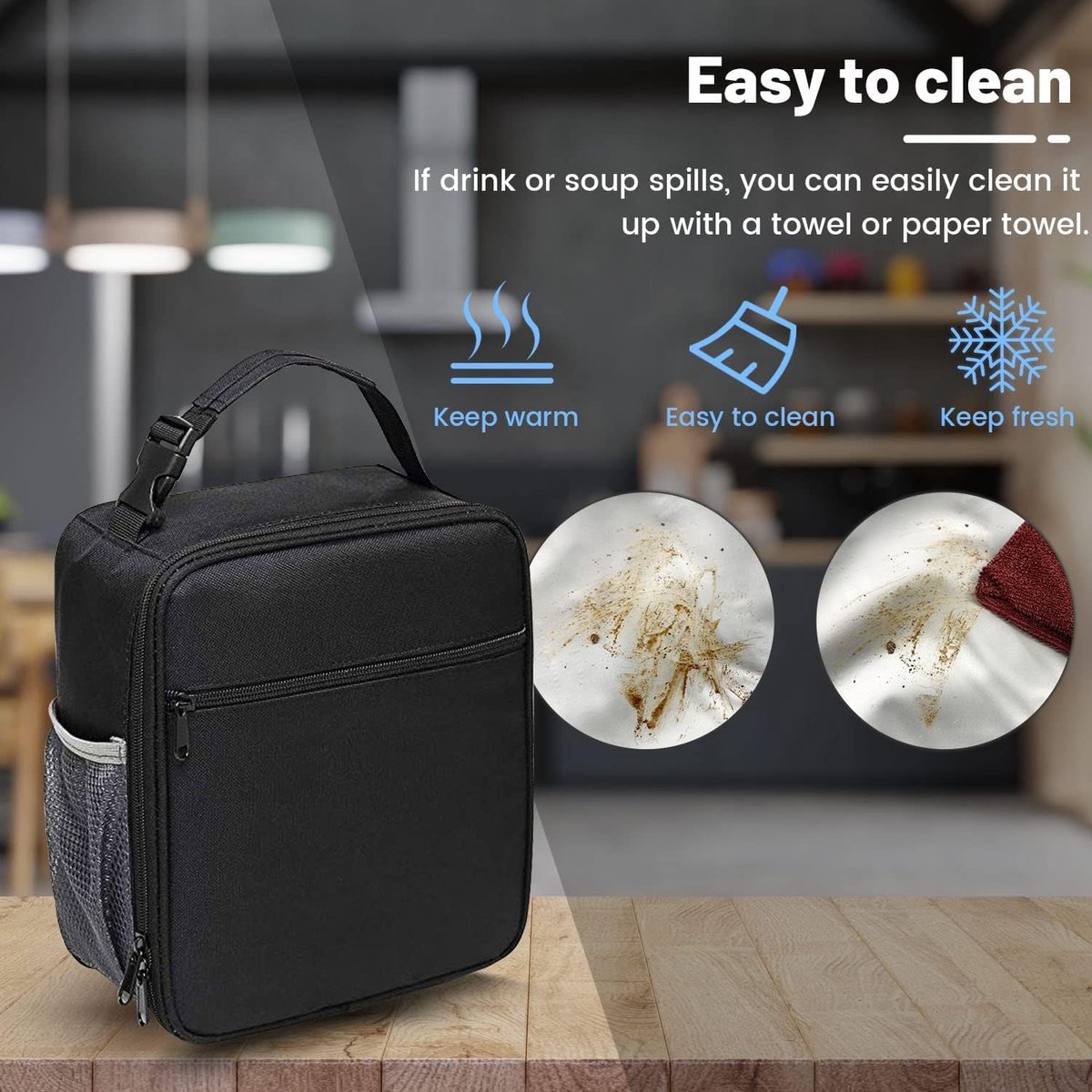 Lunch bag - Adult lunch bag - Insulated backpack - Picnic bag - Lunch bag for girls - 6.5L lunch box for boys - Insulated bag - Keeps food fresh - Office - school - picnic (black) - Image 3
