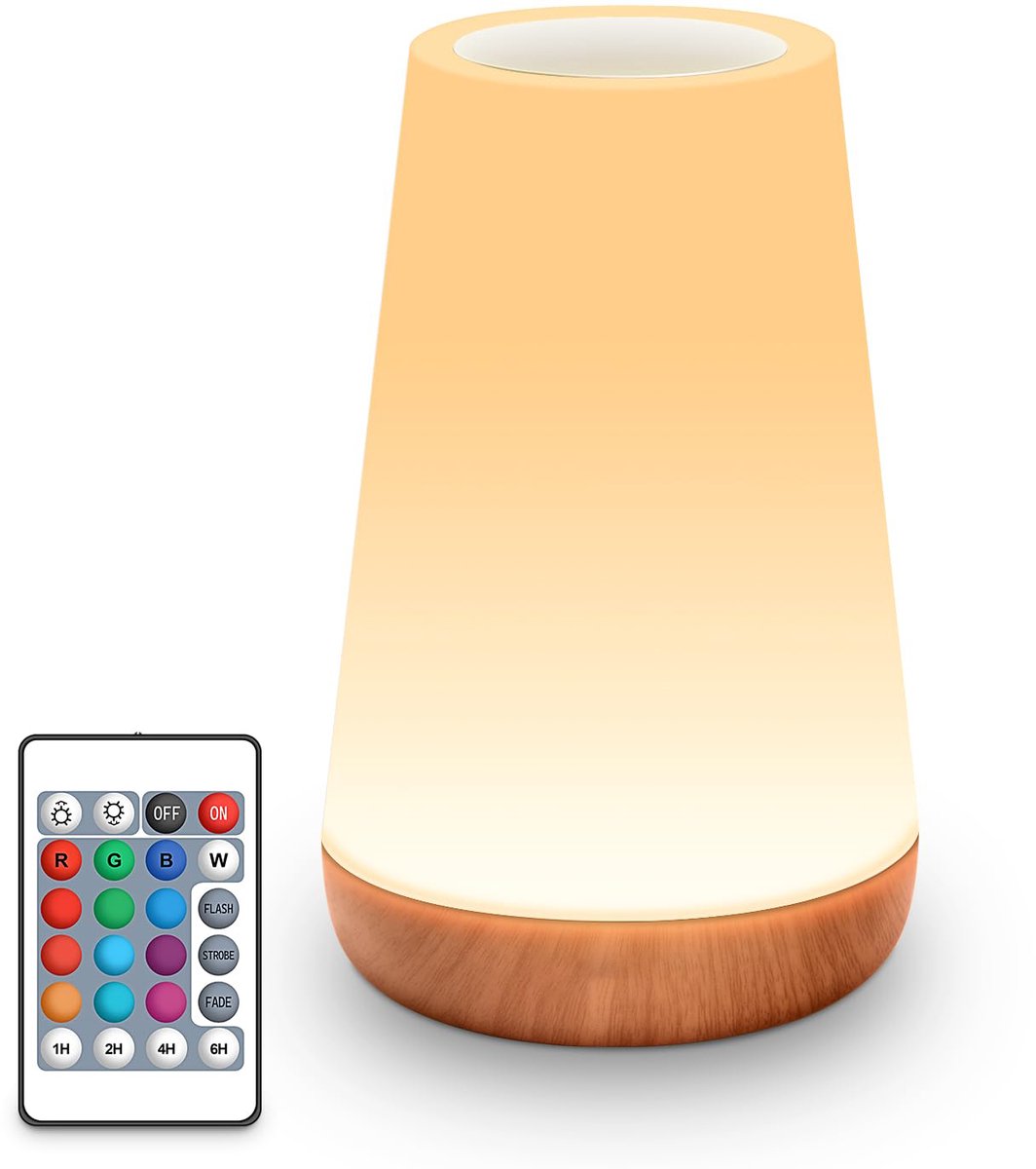 LED Table Lamp - Touch-Sensitive LED Bedside Lamp - Desk Lamp - Dimmable Remote Control with RGB Color Changing - USB Rechargeable - Portable Table Lamp - Bedroom, Living Room, Camping - Image 1