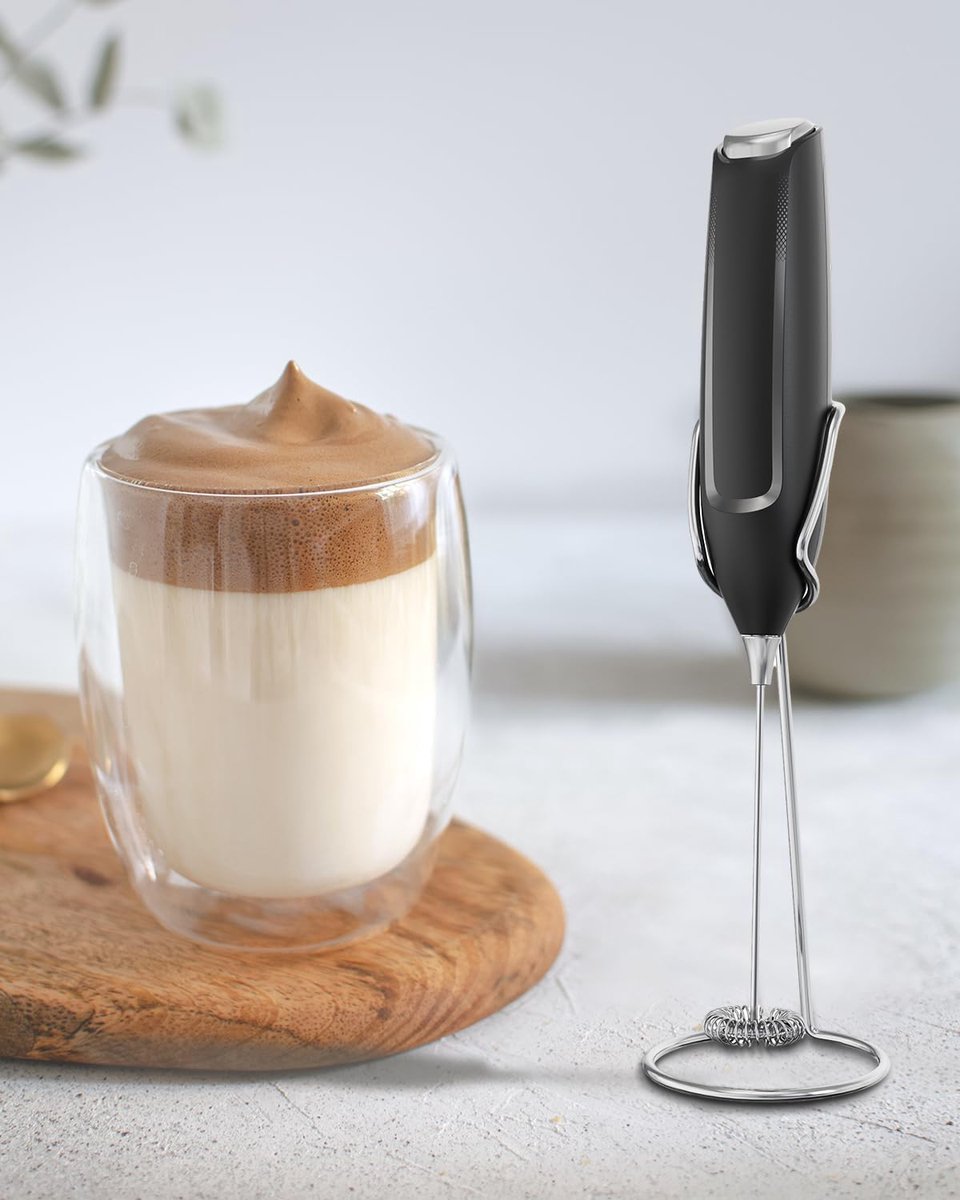 Milk Frother - Milk Frothers - Manual Milk Frother - Electric Milk Frother - Milk Frother with Stand - Functional Beverage Mixer with Stainless Steel Whisk and Stand - For Coffee/Cappuccino - Image 2