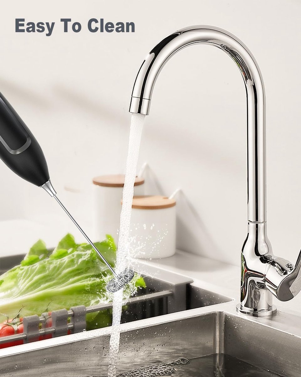 Milk Frother - Milk Frothers - Manual Milk Frother - Electric Milk Frother - Milk Frother with Stand - Functional Beverage Mixer with Stainless Steel Whisk and Stand - For Coffee/Cappuccino - Image 4