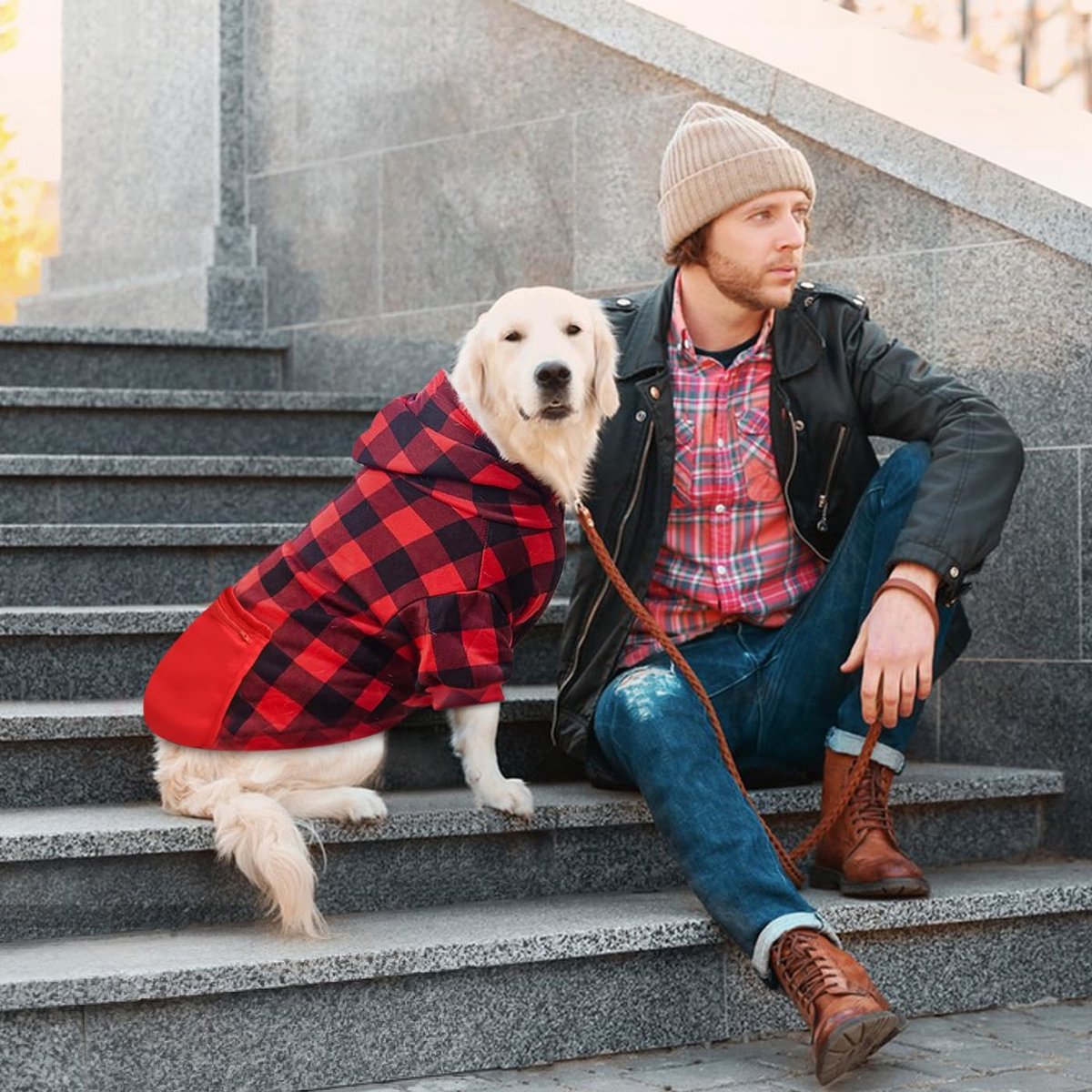 Dog Coat - Plaid Sweater - Warm Dog Coat - Zippered Pockets - Soft Brushed Fleece Hoodie - Winter Coat for Small Dogs - Perfect from Sizes S to 3XL - Warm Dog Clothes - Dog Outerwear - Image 3