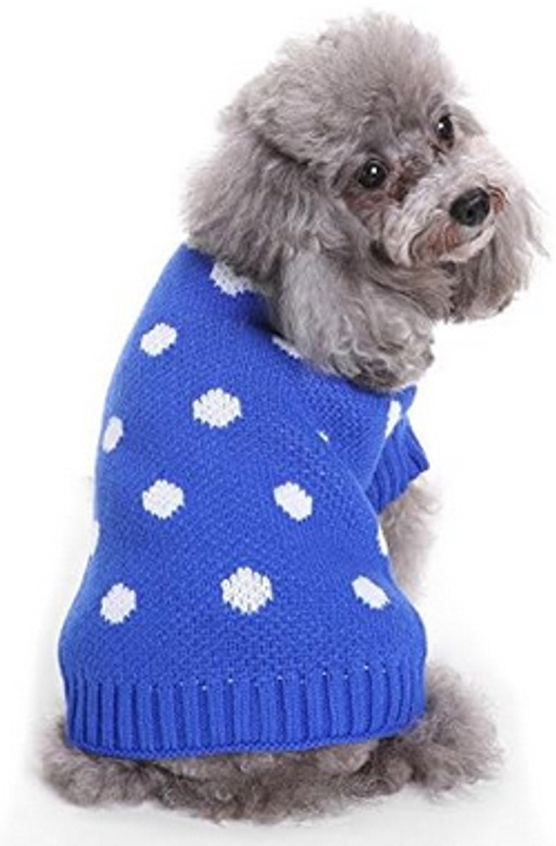 Dog Sweater - Classic Dog Sweater - Polka Dot Knit Sweater - Dog Coat - Puppy Clothes - Autumn and Winter Dog Clothes - Blue - Size L - Perfect for Small Dogs - Medium-Sized Dogs - Party Clothes - Image 1