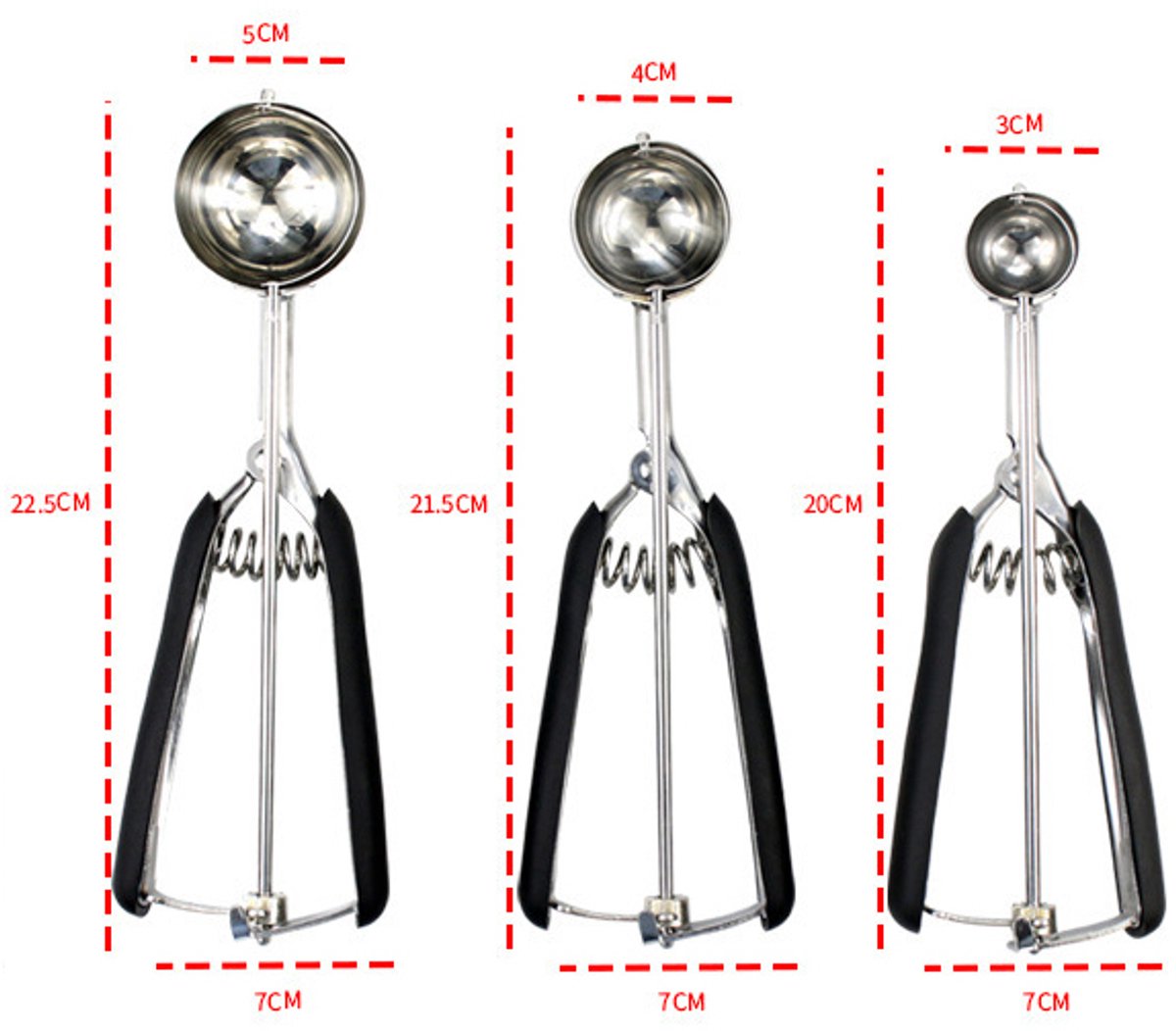 3-Piece Ice Cream Scoop Set - Stainless Steel Ice Cream Scoop - Ball Scoop - With Non-Slip Handle - For Fruit, Cookies, and Frozen Sorbets - Black - Image 8
