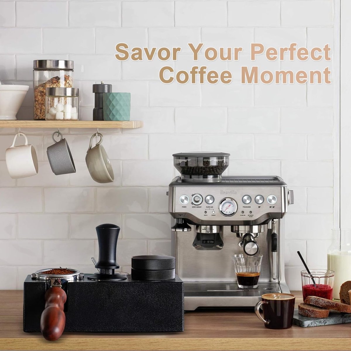 Tamper - Coffee tamper - Espresso tamper - 51 mm espresso tamper - Aluminum and stainless steel espresso tamper - Ergonomic self-leveling tamper - For baristas - Black - Image 4