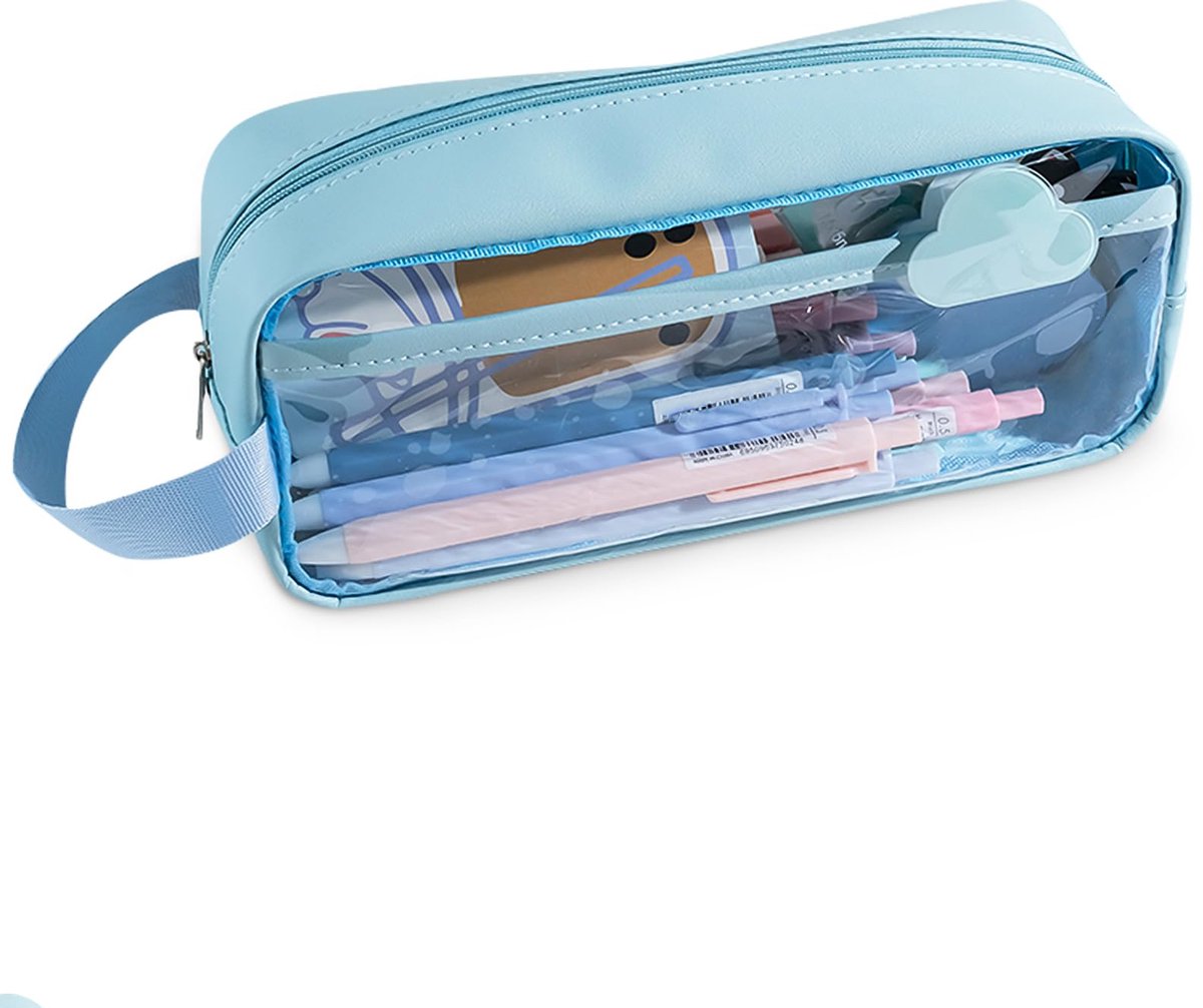 Transparent pencil case - Blue - Groot - 21 x 9 x 7 cm - For School, Boys, Girls and Adults - Pencil Case - Image 1