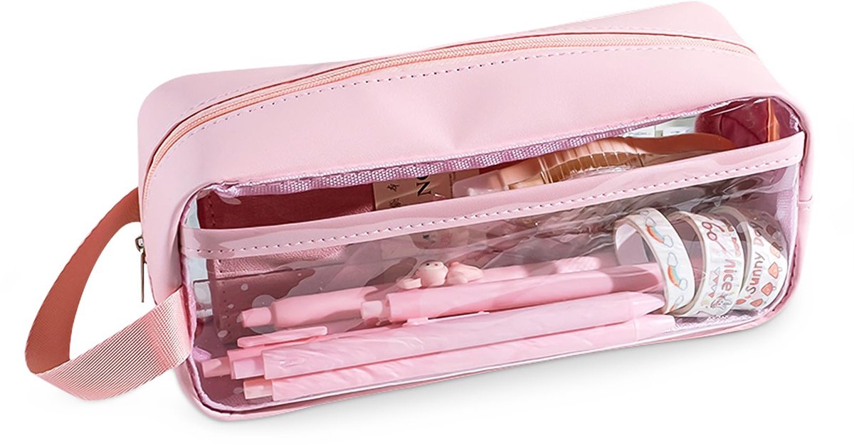 Transparent Pencil Case - Pink - Groot - 21 x 9 x 7 cm - For School, Boys, Girls and Adults - Pencil Case - Image 1