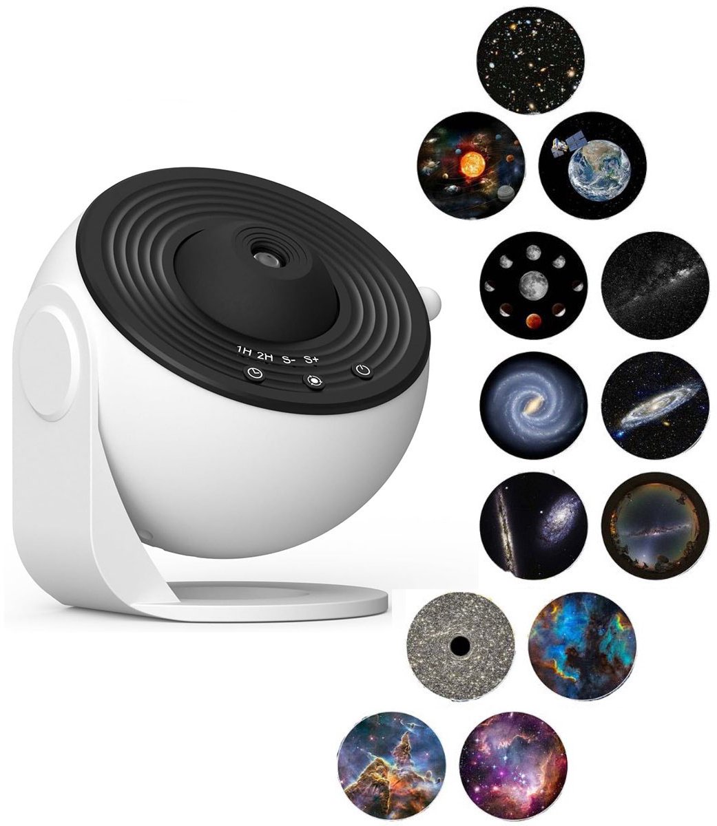 360° Starry Sky Night Projector with Solar System, Moon, Nebula, Galaxy, and Astronaut - Projector for Children and Adults - Mood Light - Bedroom Mood Light - Star Projector - Galaxy Projector - Starry Sky - White - Image 1