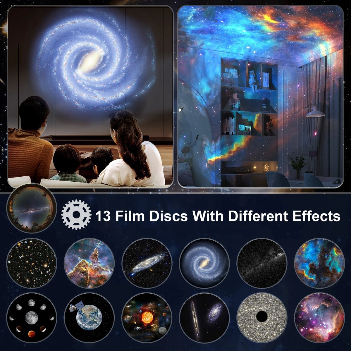 360° Starry Sky Night Projector with Solar System, Moon, Nebula, Milky Way, and Astronaut - Projector for Children and Adults - Mood Light - Bedroom Mood Light - Star Projector - Galaxy Projector - Starry Sky - Black - Image 2