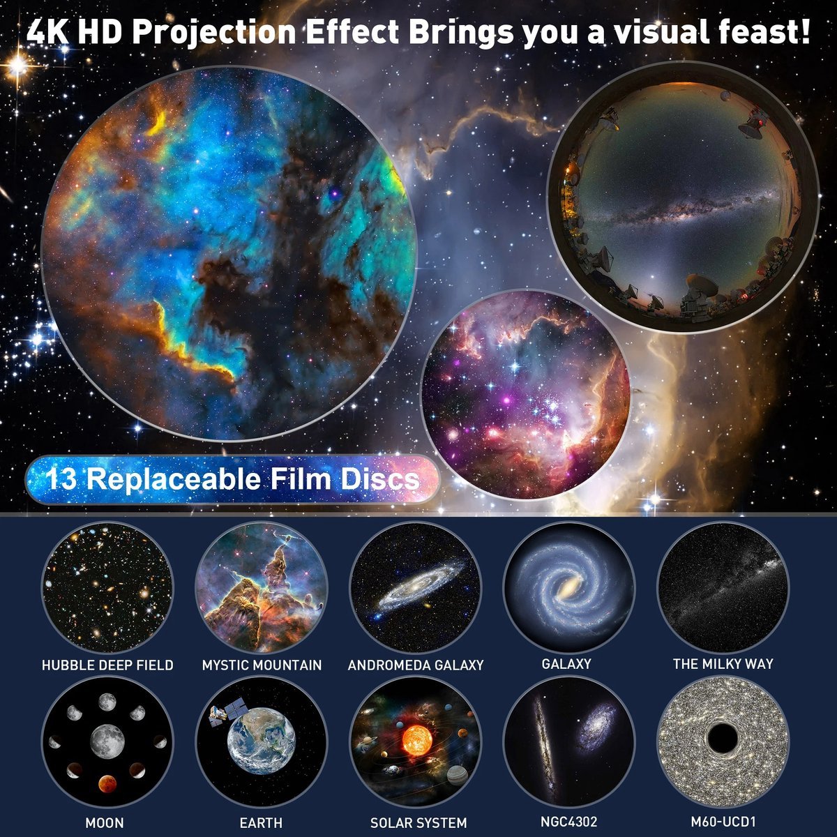 360° Starry Sky Night Projector with Solar System, Moon, Nebula, Milky Way, and Astronaut - Projector for Children and Adults - Mood Light - Bedroom Mood Light - Star Projector - Galaxy Projector - Starry Sky - Black - Image 7