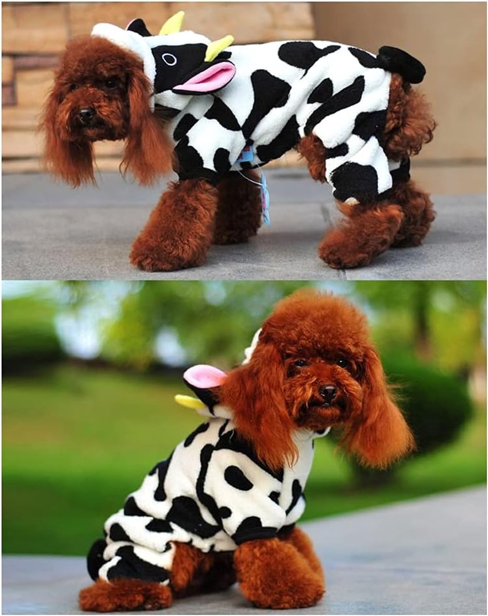Dog Coat - Dog Clothes - Christmas Dinosaur Dog Costume - Cowboy Style Rider Sweatshirt - Warm Winter Raincoat - Perfect for Christmas - White Cow Size XL - Party Decoration - Christmas Decorations - Image 4