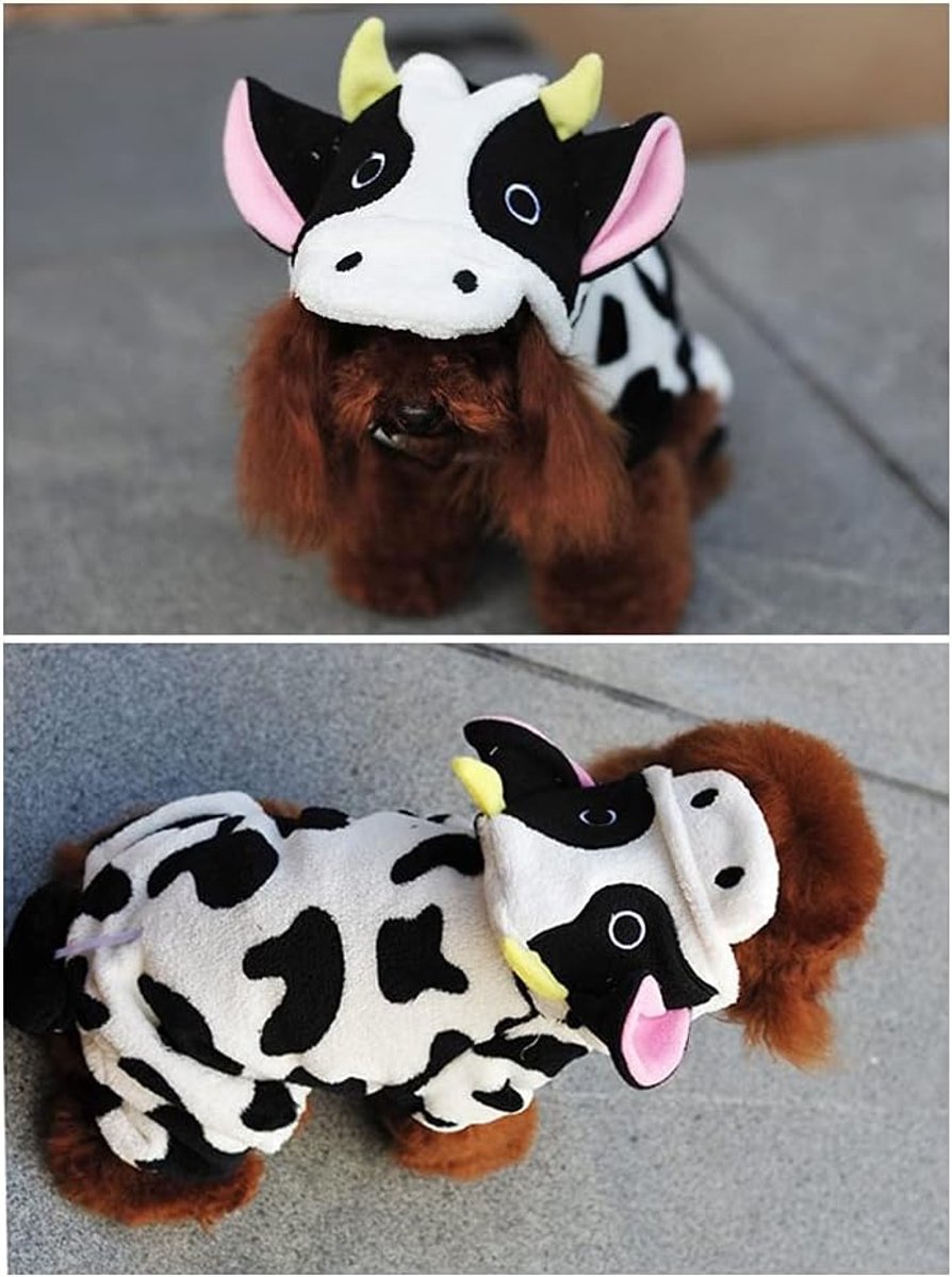 Dog Coat - Dog Clothes - Christmas Dinosaur Dog Costume - Cowboy Style Rider Sweatshirt - Warm Winter Raincoat - Perfect for Christmas - White Cow Size XL - Party Decoration - Christmas Decorations - Image 5