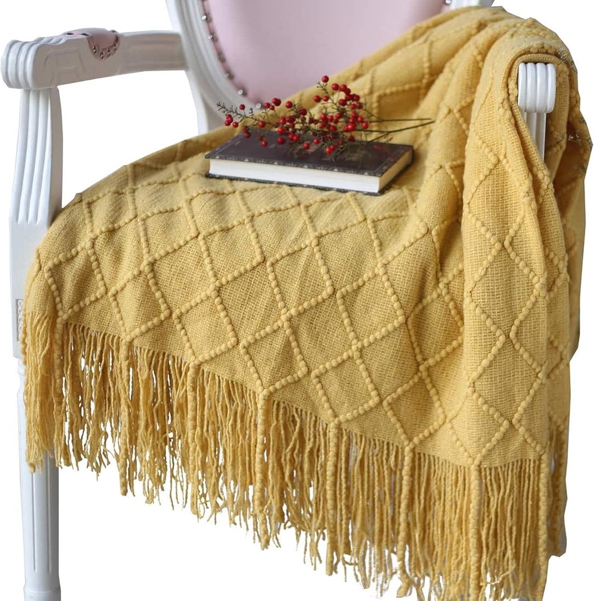Blanket - Cuddly blanket - Soft blanket - Soft knitted wool blanket - Fringed blanket - Cute blanket - Sofa throw - Sleeping blanket - Khaki - 130 x 180 cm - Image 1