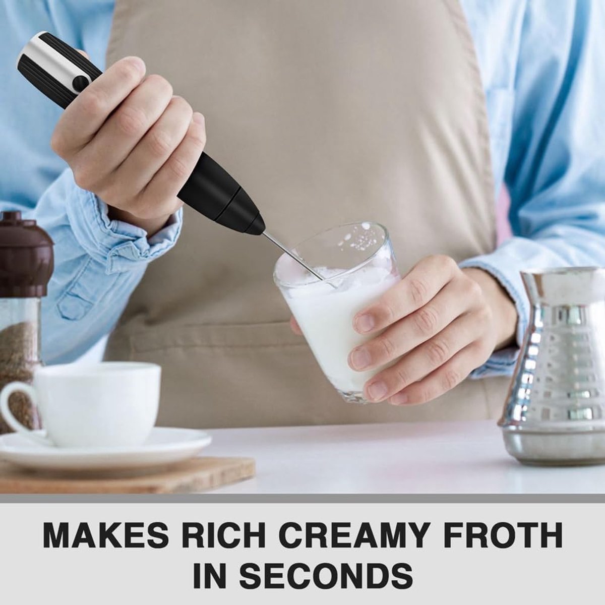 Milk frother - electric milk frother - electric milk frother - milk frother - rechargeable manual milk frother - with 3 speeds for coffee - black frother - Image 5