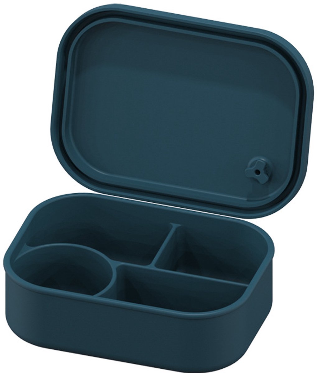 Silicone Lunch Box – For children and adults – Four-compartment lunch box – Leakproof lunch box – For school, picnics and parks (Blue) - Image 1