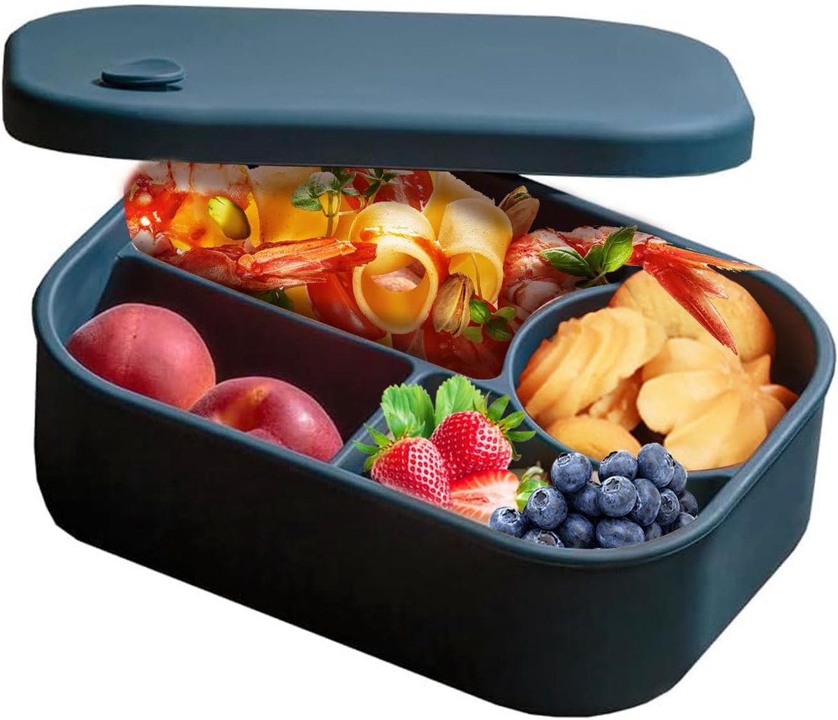 Silicone Lunch Box – For children and adults – Four-compartment lunch box – Leakproof lunch box – For school, picnics and parks (Blue) - Image 6