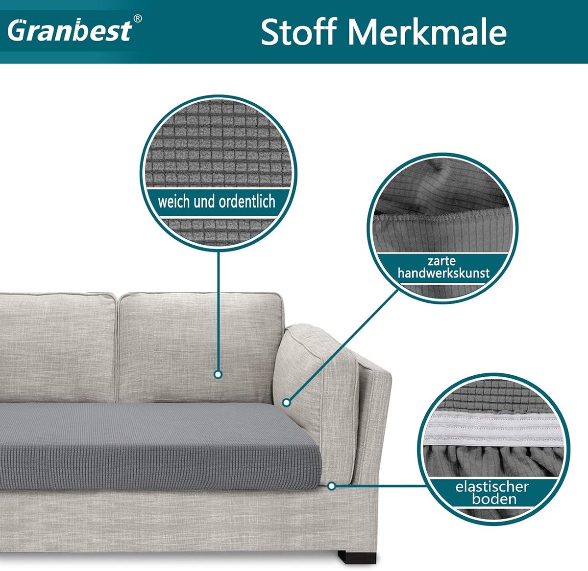 Sofa cover - Winter sofa cover - Stretch sofa cover - Corner sofa cover - Seat cushion - Three-seater sofa cover - Spandex sofa cover - Furniture protector with elastic base - Grey - Image 7