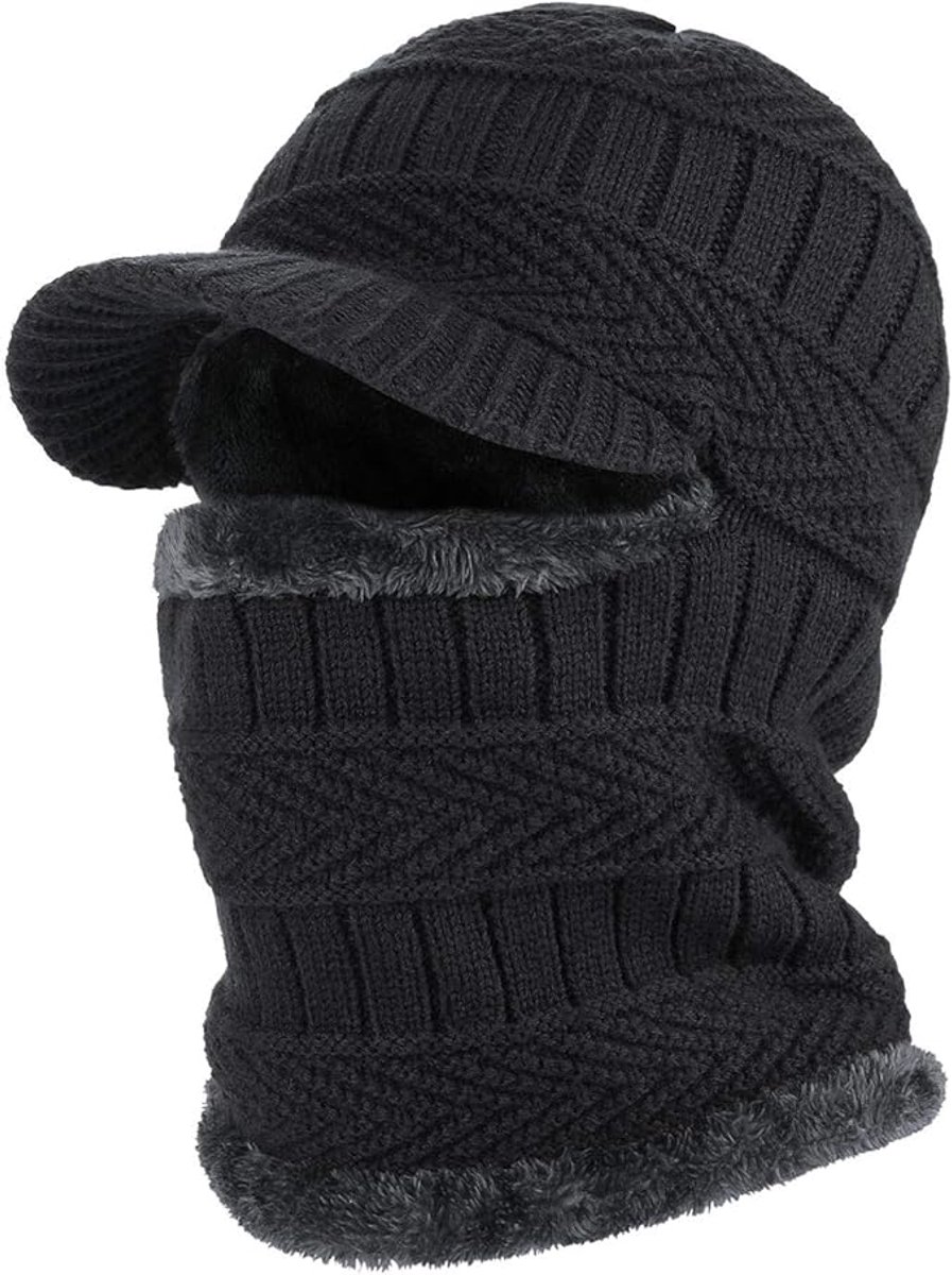 Beanie - Men's Winter Beanie - Knitted Beanie - Men's Beanie - With Flexible Neck Gaiter - Ski Balaclava - Unisex - Windproof - Warm - Ideal for Outdoor Activities - Camping - Skiing - Everyday Wear - Winter - Image 1