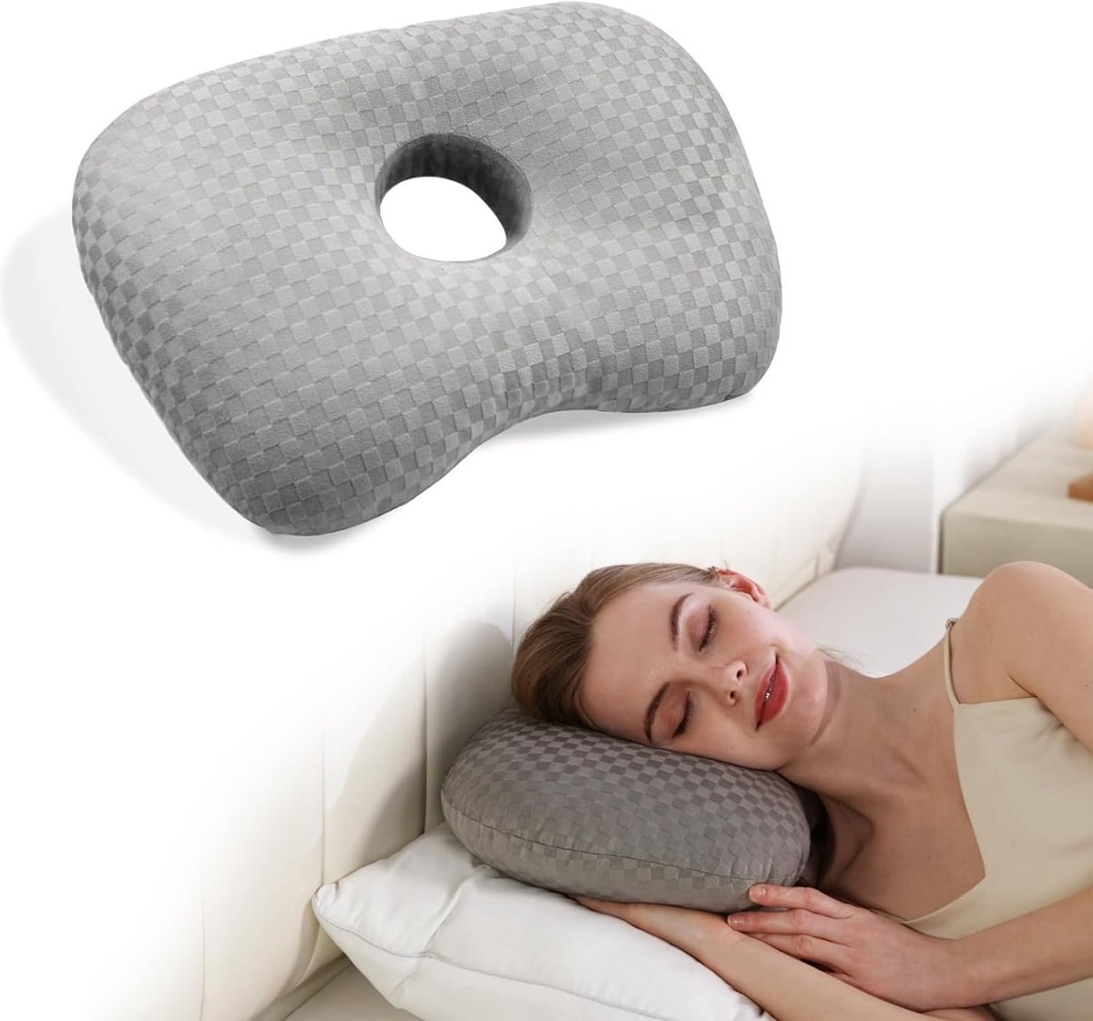 Pillow - head pillow - neck pillow - ear pillow - piercing pillow - donut pillow - piercing pillow with hole - sleeping ring for side sleepers to relieve pain - 32 * 44 cm - grey - Image 1