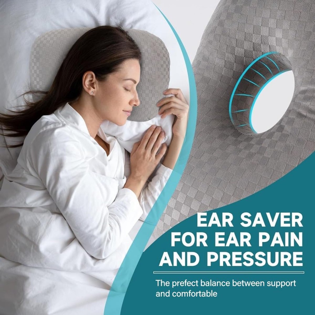 Pillow - head pillow - neck pillow - ear pillow - piercing pillow - donut pillow - piercing pillow with hole - sleeping ring for side sleepers to relieve pain - 32 * 44 cm - grey - Image 3