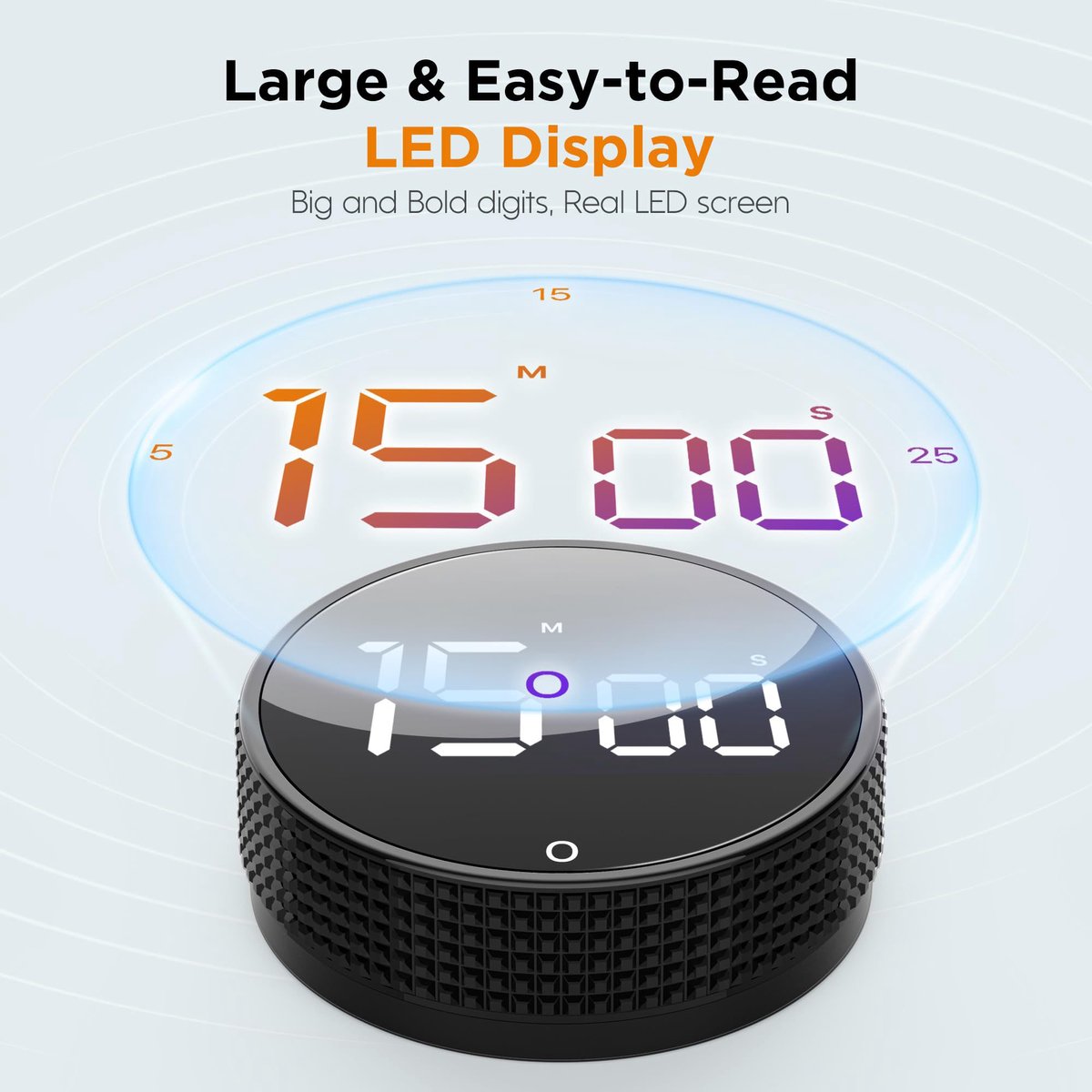 Digital Timer - Digital Kitchen Timer - Smart Timer - LED Display - Magnetic - 360° Rotation - BBQ Alarm Clock - Silver - Image 5
