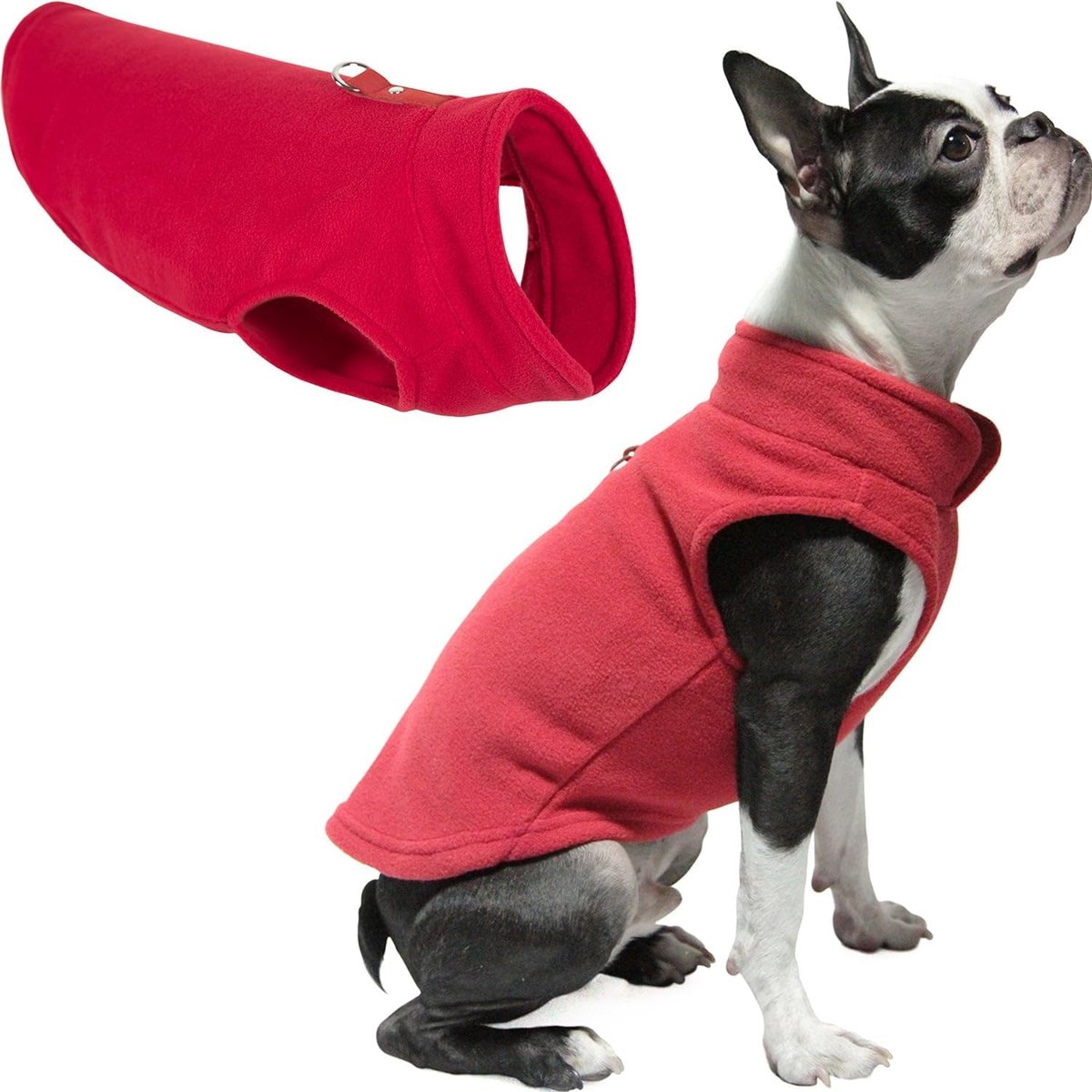Dog Coat - Fleece Dog Vest - Winter Dog Coat - Warm Dog Coat - Fleece Dog Sweater - Ring Leash - Perfect for Small and Medium Dogs - Red - Size M - Image 1