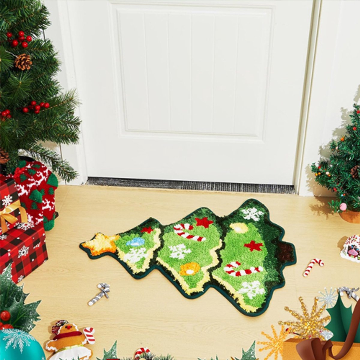 Rugs - Christmas Kitchen Rugs - Snowman and Gingerbread Man Rugs - Christmas Tree Bath Mats - Non-Slip Doormats - Winter Rugs - Perfect for the Bathroom - Home Decor - Party Decorations - Christmas - Image 4