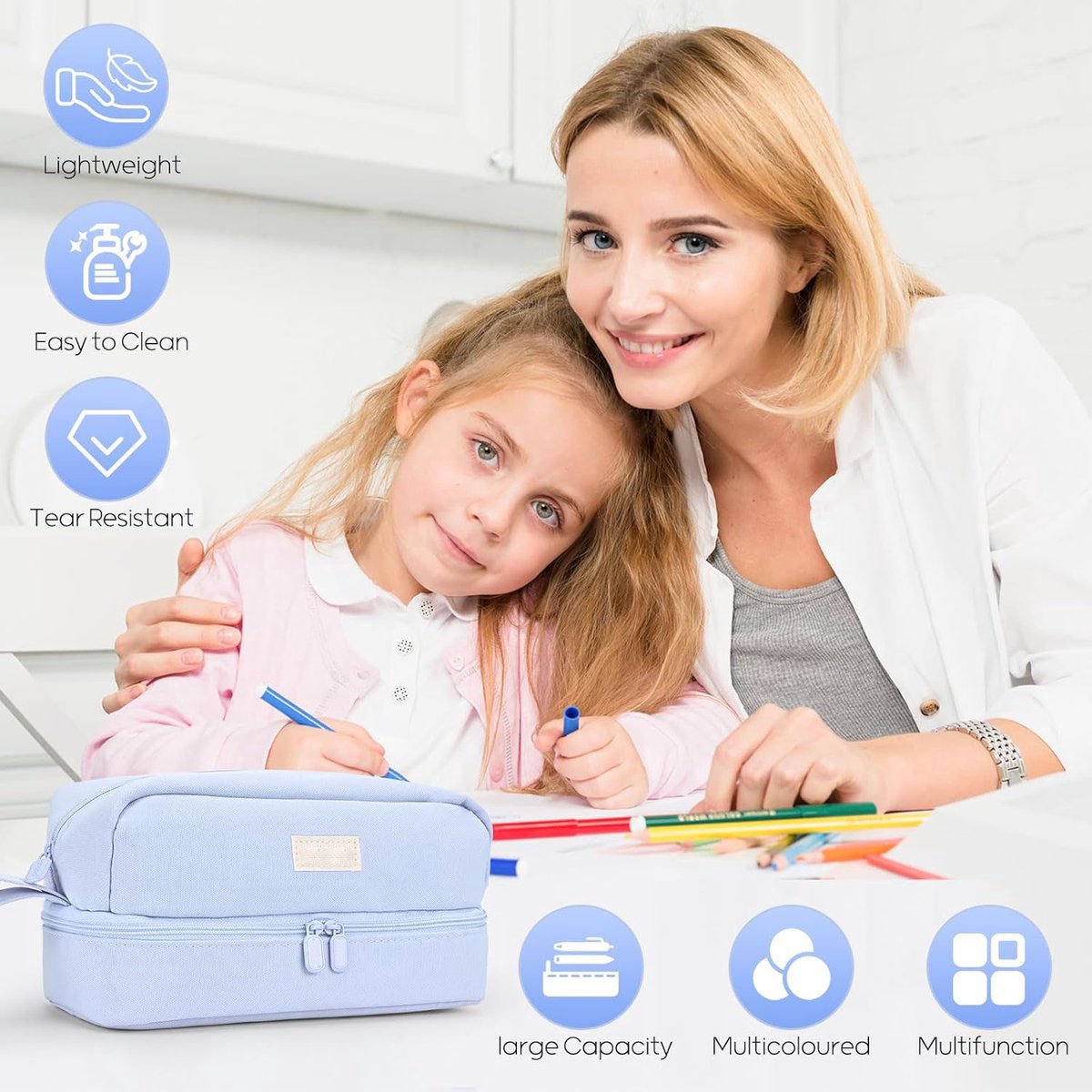 Pencil case - Boy's pencil case - Girl's pencil case - School cases - Large pencil case - School supplies - Suitable for students - Girls - Girls and teenagers (blue) - Image 2