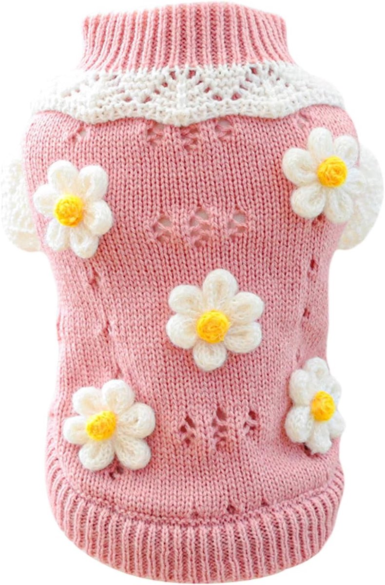 Dog Coat - Dog Sweater - Sweater for Small Dogs - Dog Sweater with an Adorable Floral Girl Design - Winter Knitted Sweater - Lightweight and Warm Cat Sweater - Birthday - Party Decoration - Christmas - Size XL - Image 1