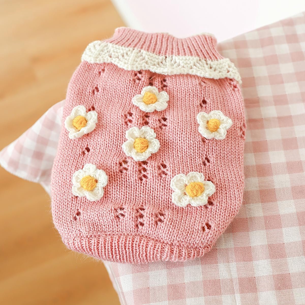 Dog Coat - Dog Sweater - Sweater for Small Dogs - Cute Floral Sweater for Girls - Winter Knitted Sweater - Lightweight and Warm Cat Sweater - Birthday, Party, Party Decoration, Christmas - Size M - Image 4