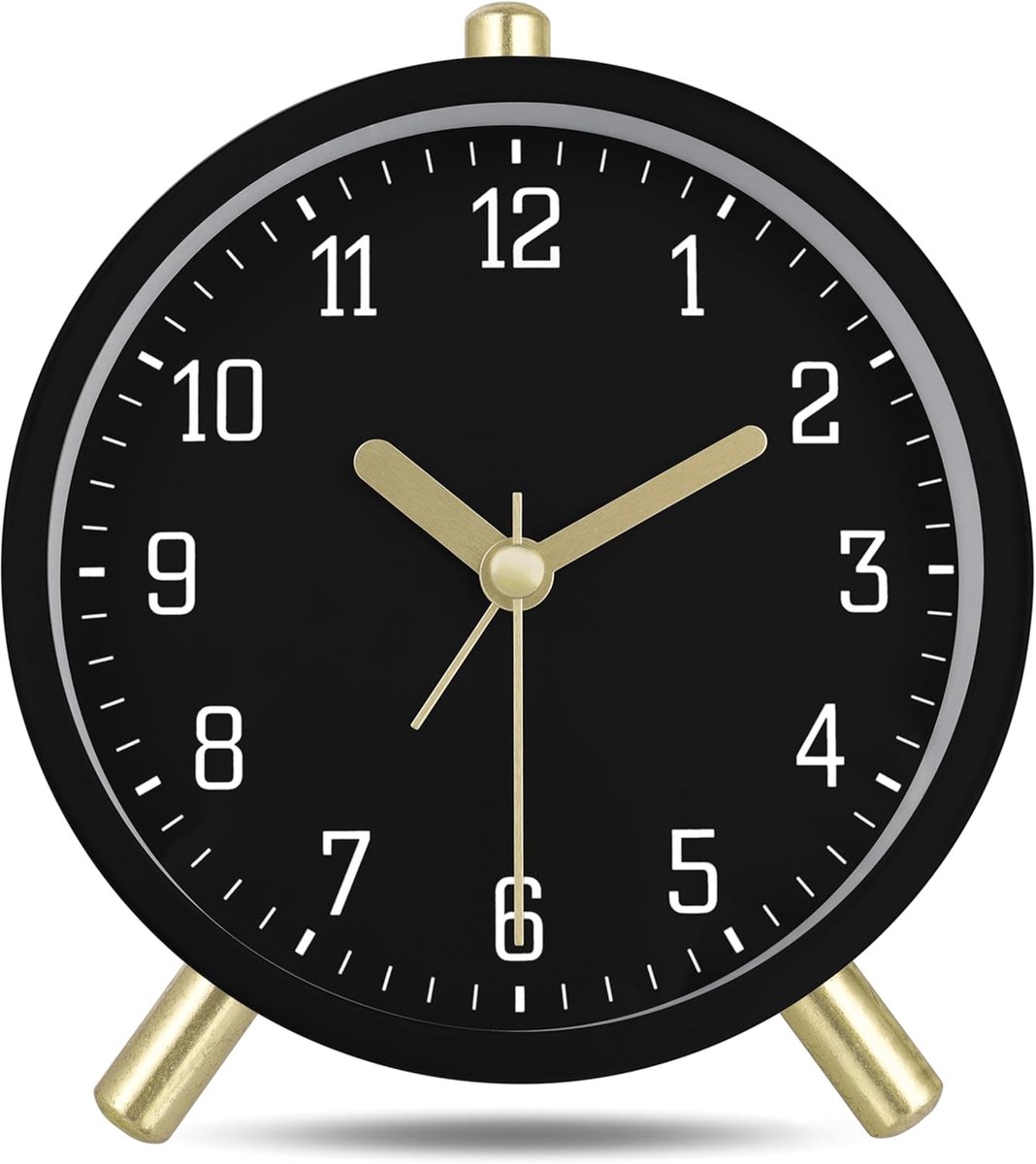 Wekker - Digital Alarm Clock - Alarm Clocks - Children's Alarm Clock - Silent Analog Metal Alarm Clock - Simple Desk Clock - With Night Light - Black - Modern Classic - For Bedside - Image 1