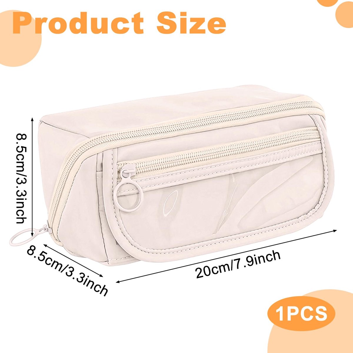 Pencil case - Pencil case for boys and girls - 20x8.5x8.5 cm - Canvas - Linen - Large capacity - School pencil case - Beige - Image 3